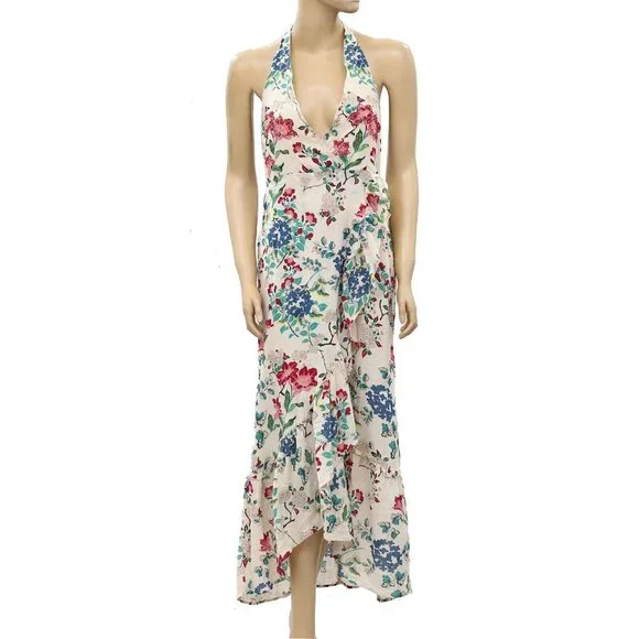 Urban Outfitters | Dresses | Urban Outfitters Floral Printed Midi Dress  Ivory Ruffle Smocked Halter M | Poshmark